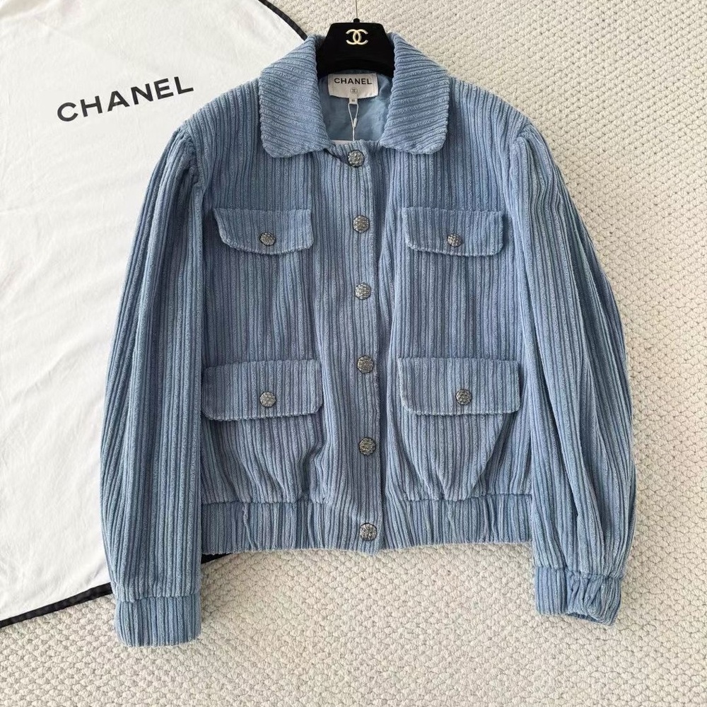 Chanel Blue Ribbed Jacket - Picture 2 of 4